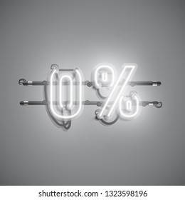 '0%' neon realistic sign, vector illustration
