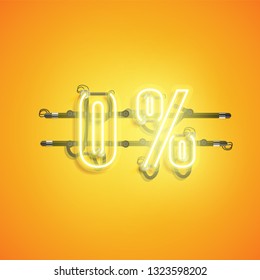 '0%' neon realistic sign, vector illustration