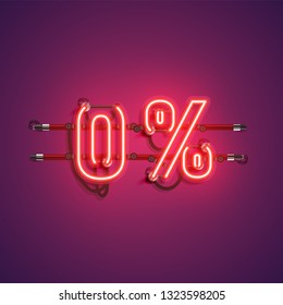 '0%' neon realistic sign, vector illustration