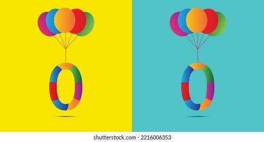 0 número diseño de logo de carta de cumpleaños con globos para desear un niño o niña de cumpleaños