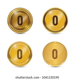 0 Number Circular Vector Gold Web Icon Button Set