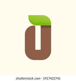 0 number eco logo with leaf. Vector font for bio posters, spa emblem, vegan, herbal and botanical cards etc.