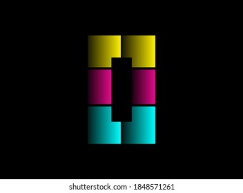 0 tipo de letra número, logotipo vectorial hecho de color Cmyk. Color dinámico de color azul, rosa, amarillo sobre fondo negro. Para medios sociales, elementos de diseño, afiche creativo, plantilla web, etc.                       