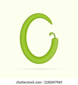 0 number green chili peppers design. Vector vegetable font for healthy and vegan design, nature template, vegetable logo and more