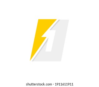 0 number logo, vector font with lightning flash power icon