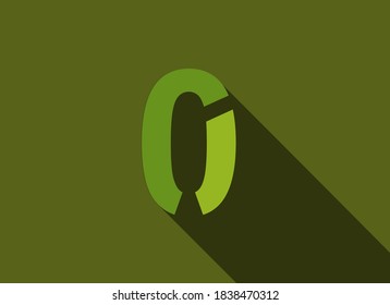 0 Number with long shadow, green colors cutting style. For logo, brand label, design elements, corporate identity, application & more. Vector editable illustration.