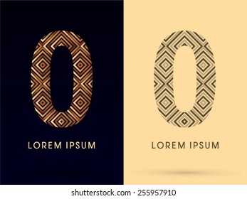 0 ,Number ,Luxury font, designed using gold and brown bronze line square geometric shape with black and white tone, logo, symbol, icon, graphic, vector.