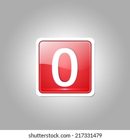 0 Number Square Vector Red Web Icon Button
