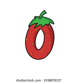 0 number strawberry character vector template design illustration