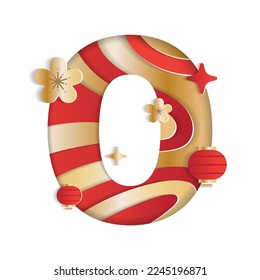 0 Número Numérico Carácter de concepto de Año Nuevo Chino Letra de letra de papel Resumen Papel Flor Linterna Elemento de festival lunar Sparkle Gradiente de brillo Oro Rojo Capa de papel 3D Ilustración vectorial de tarjeta