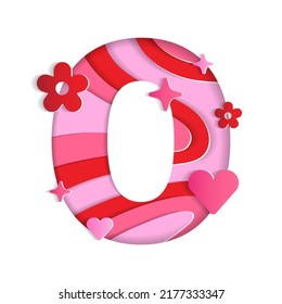 0 Numeric Valentines Day Love Abstract Character Font Number Paper Lively Flower Heart Sparkle Shine Red Pink Mountain Geography Contour Map 3D Layer Paper Cutout Card Web Banner Vector Illustration