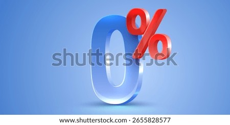 0 percent. 3d number 0. Zero commission. Vector illustration.