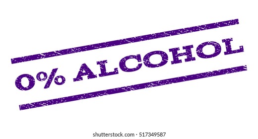 0 Percent Alcohol watermark stamp. Text tag between parallel lines with grunge design style. Rubber seal stamp with dust texture. Vector indigo blue color ink imprint on a white background.