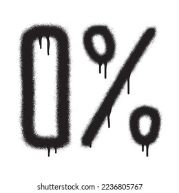 0 percent  with black  spray paint. Vector illustration.