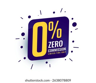 0 percent commission or cost fee offer background design vector