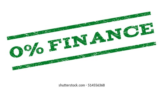 0 Percent Finance watermark stamp. Text tag between parallel lines with grunge design style. Rubber seal stamp with scratched texture. Vector green color ink imprint on a white background.