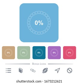 Iconos planos blancos cargados al 0% en fondos cuadrados redondeados de color. 6 iconos de bonificación incluidos