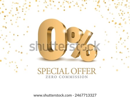0% percent number. Zero number in gold 3d. Poster template for discount, sale discount, work progress. Vector illustration