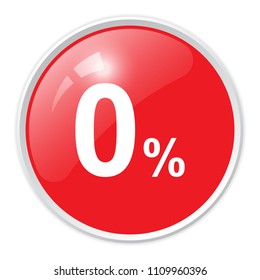 0 percent red glossy round button vector icon