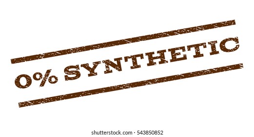 0 Percent Synthetic watermark stamp. Text tag between parallel lines with grunge design style. Rubber seal stamp with scratched texture. Vector brown color ink imprint on a white background.