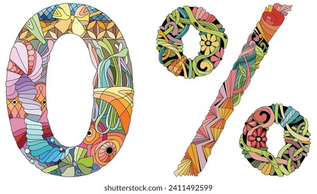 0 percent. Vector decorative zentangle object. Hand-painted art design