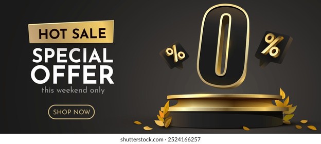0 percent. Zero commission. Discount creative composition. Sale banner and poster. Vector illustration.