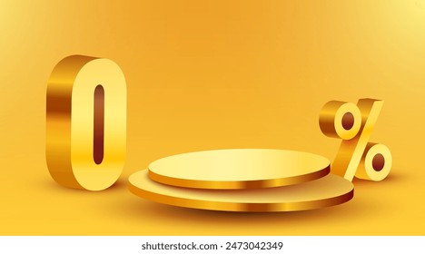 0 percent. Zero commissions creative composition. Product presentation, mock up, podium. Sale banner and poster. Vector illustration.