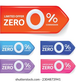 0 percents banner - zero commission special offer layout template with 3D zero. Tag label, sale banner with super zero 0% discount. 3d rendering.