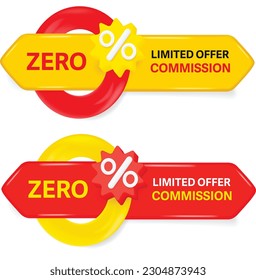 0 percents banner - zero commission special offer layout template with 3D zero. Tag label, sale banner with super zero 0% discount. 3d rendering.