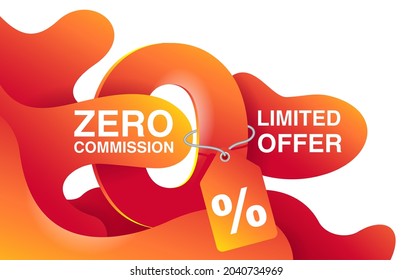 0 percents, interest free isolated abstract banner - zero commission special offer template with red 3D zero digit and liquid elements - vector promo limited offers flyer