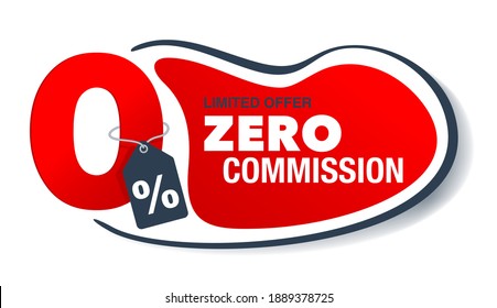 0 percents isolated banner - zero commission special offer layout template with red 3D zero digit and white background - vector promo limited offers flyer