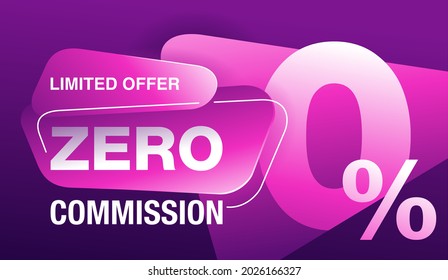 0 percents purple catchy abstract banner - zero commission interest free special offer template. Zero digit and red background - vector promo limited offers flyer