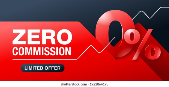 0 percents red and black banner - zero commission special offer template with 3D zero digit and red background - vector promo limited offers flyer