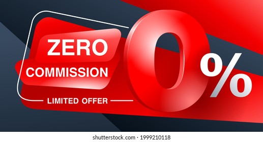 0 por ciento rojo pegadizo banner 3D - plantilla de oferta especial sin interés de comisión cero. Antecedentes de cero dígitos y rojo - Promo vector ofertas limitadas