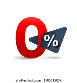 0 percents - zero percent sticker -  credit without commission symbol of 0% pierced with arrow - isolated promo element