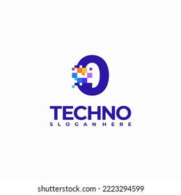 0 Pixel Number Logo Design Template, Pixel Technology logo symbol concept