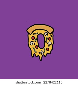 0 del alfabeto y número de la comida rápida del vector de la pizza