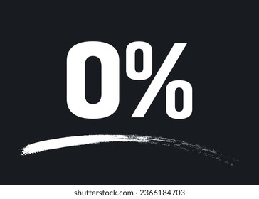 0% sign. Vector pictogram. White zero number, isolated on black background.