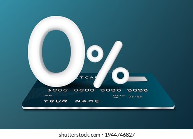 0% text 3d is placed on the bank credit card For advertising promotion,vector financial concept design,Promotional materials for free fees.