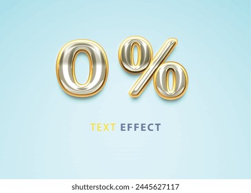 0% text effect, silver and gold letters, light blue background - design for advertisements, promotions, product discounts.
