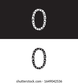 0 Type Initial. Logo, Icon, Symbol, Sign. Fill Circle Dots Shape. Black, White Design Graphic Vector EPS10