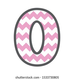 0 Zero Chevron Number with colorful pink and white pattern and grey border