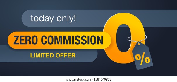 0% zero commission special offer banner template with yellow an dark gray color scheme - vector promo limited offers flyer