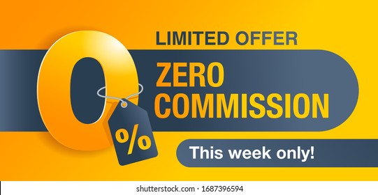 0% zero commission special offer banner template in yellow an dark gray colors - vector promo limited offers flyer