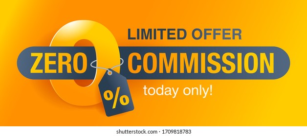 0% zero commission special offer banner template with yellow background - vector promo limited offers flyer