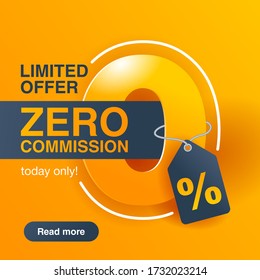 0% zero commission special offer square banner template in yellow an dark gray colors - vector promo limited offers flyer