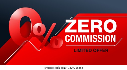 0 zero commission special offer web banner or flyer template with 3D red zero digit and on modern background - vector promo limited offers flyer