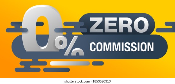 0 zero commission special offer banner template with yellow background and dark gray pattern - vector promo limited offers flyer