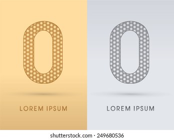 0, Zero, Number Luxury font outline ,designed using gold geometric on gold background, concept shape from screws, hexagon, honeycomb, jewelry,gems ,logo, symbol, icon, graphic, vector.