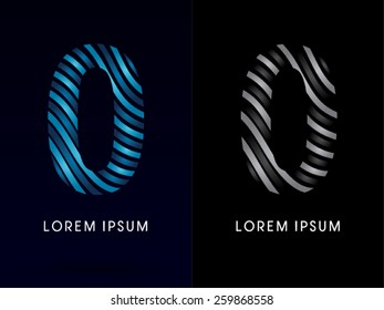 0, Zero ,Number ,modern wave  font ,designed using blue and black line on dark background, concept move, wave, water, freestyle, zebra line, fantasy ,logo, symbol, icon, graphic, vector.
